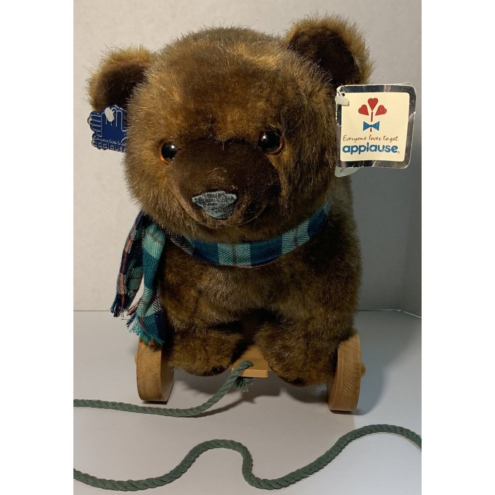 Vintage 1986 Applause Nostalgic Bear on Wheels #21007 Pull toy 14”x14” W/Tags!